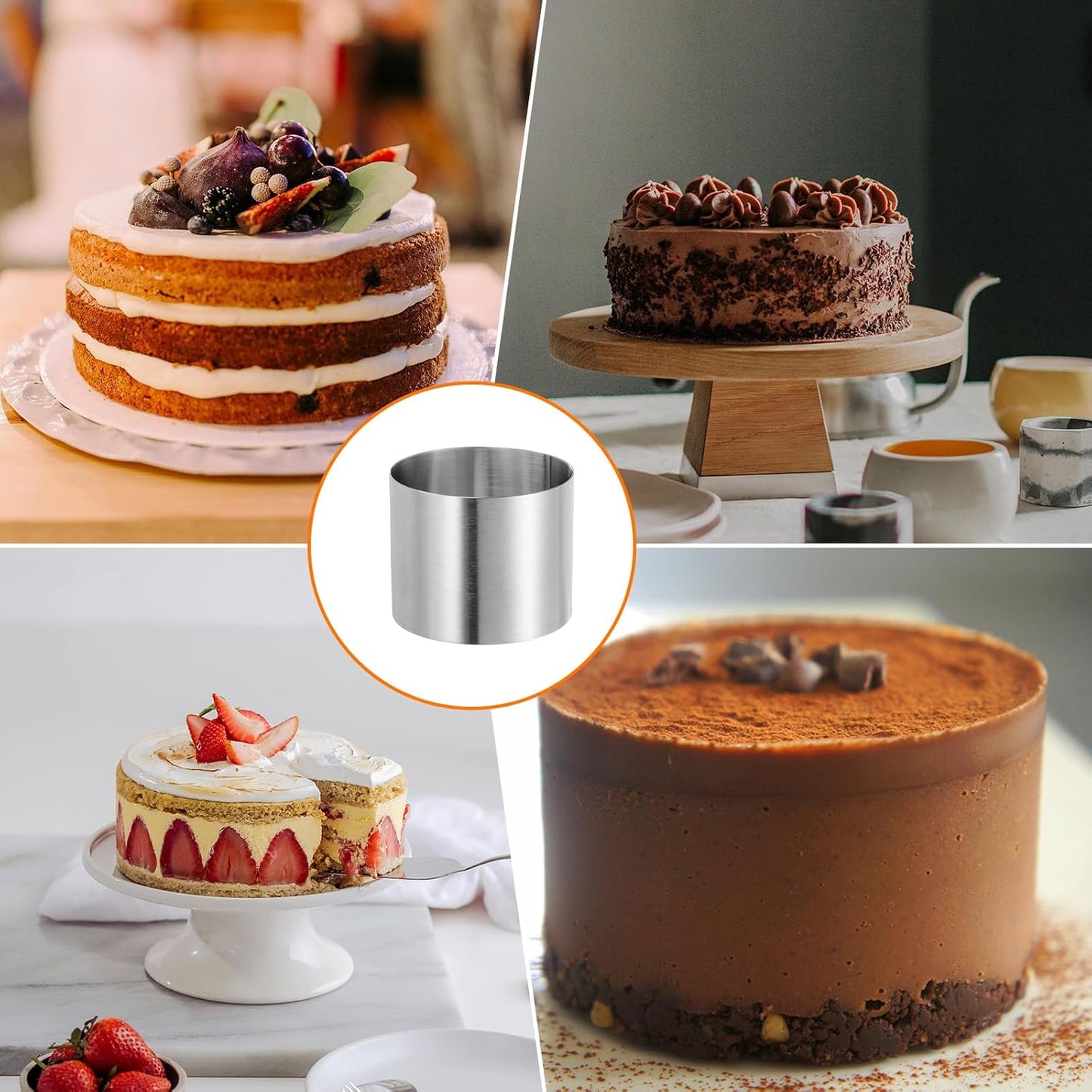 HARFINGTON Round Cake Ring 2.36 x 2 Inch Seamless Stainless Steel Pastry Mousse Dessert Ring Mirror Coating for Baking Cooking Making Tool