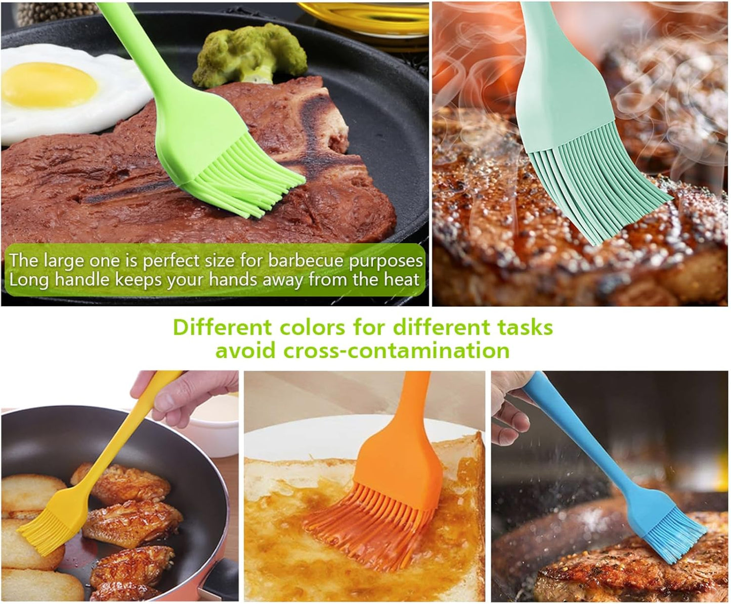 Silicone Basting Pastry Brush - Cooking Brush for Oil Sauce Butter Marinades, Food Brushes for BBQ Grill Kitchen Baking, Baster Brushes Baste Pastries Cakes Meat Desserts, Food Grade, Dishwasher Safe