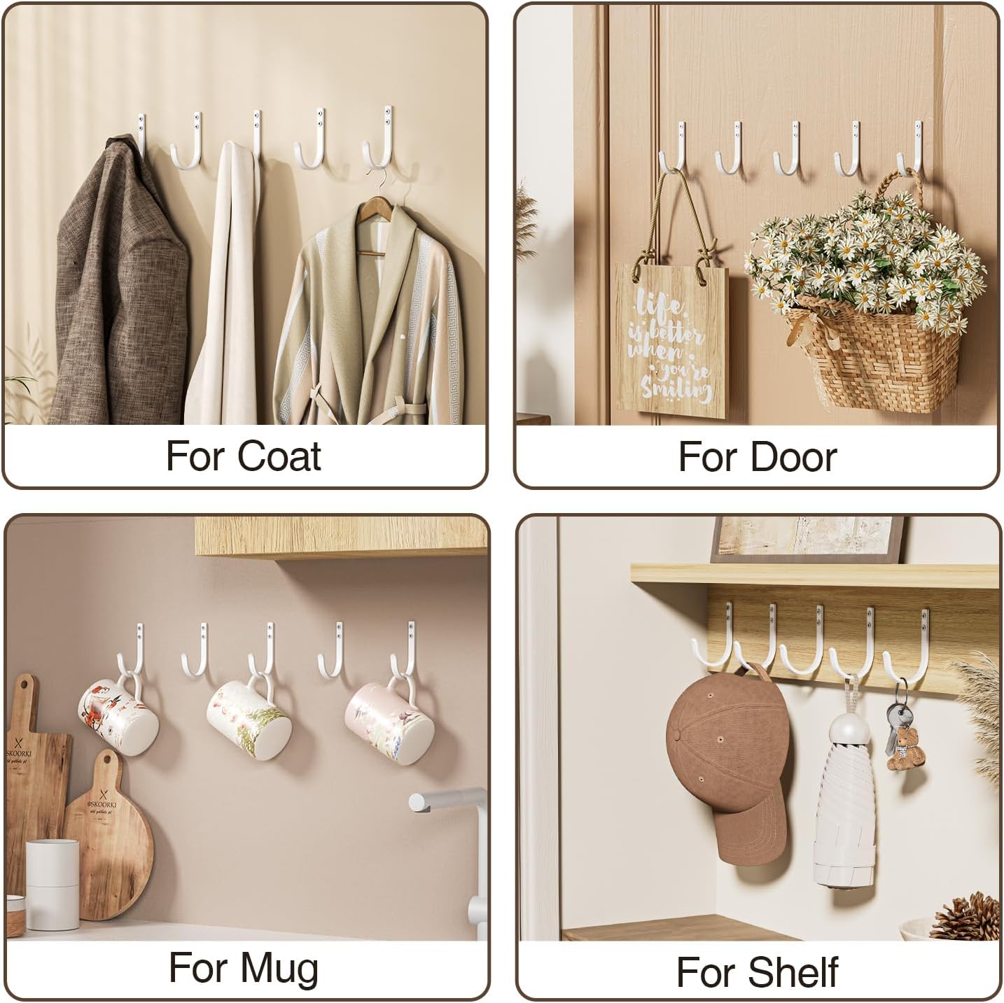 Wall Hooks for Hanging Towel/Coat - 22LB Screw in Metal Hanger Wall Mount, for Outdoor, Closet, Door, Bathrooms, for Backpack, Robe, White 20 Pack