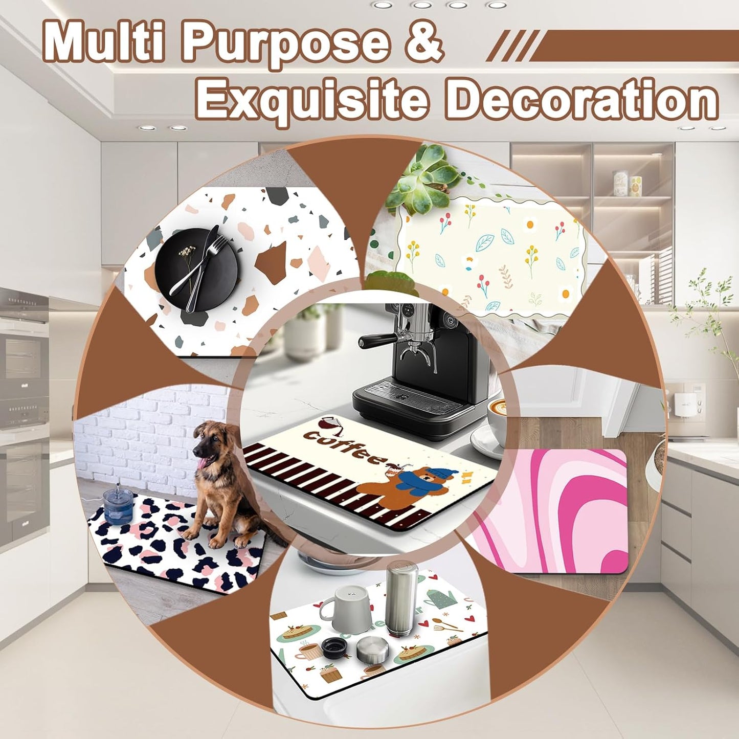 Coffee Bar Mat for Countertop, 17" X 28” Super Absorbent Dish Drying Mat, Large Kitchen Counter Mats Fits Under Coffee Maker, Non-slip Espresso Machine Pad, Terrazzo