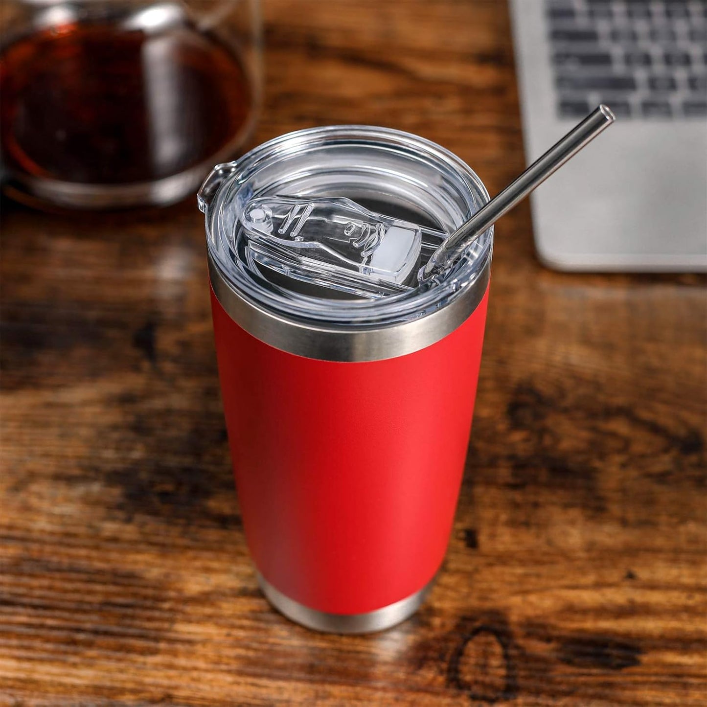 COMOOO 20oz Double Wall Vacuum Insulated Travel Mug, Stainless Steel Tumbler with Lid and Straw Durable Powder Coated Insulated Coffee Cup for Cold & Hot Drinks (Red, 6 PACK)