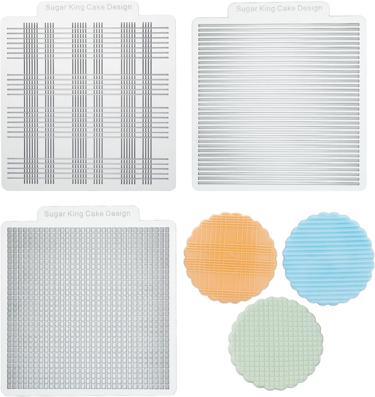 KALAIEN 3 Pack Cookie Embosser Set, Fondant Impression Mats Acrylic Embosser for Fondant Stamps, Texture Sheets for Polymer Clay, Chocolate, Cupcake Topper, Fondant Molds-Style 2