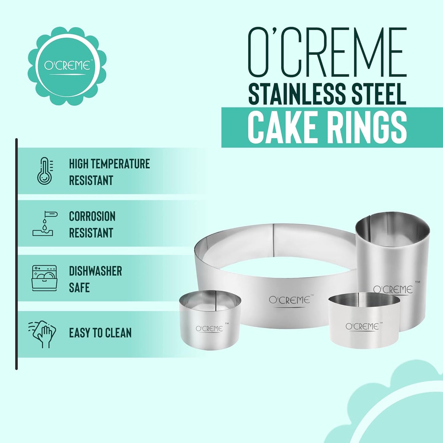 O'Creme Cake Ring Sturdy Stainless Steel Round Mousse Cake Ring Mold for Baking, Dessert Cake Decorating Pastry Rings 10 Inch Diameter x 4 Inch High