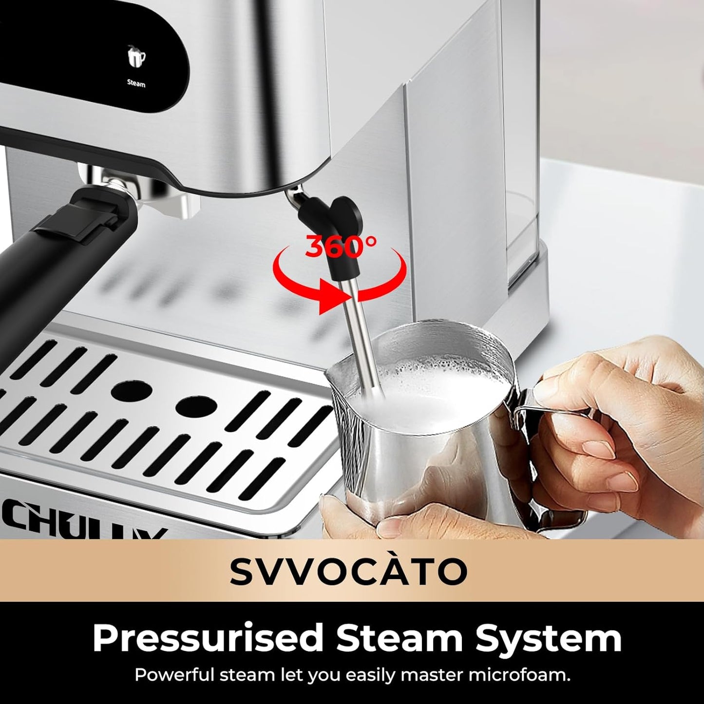 CHULUX Svvocàto Hot & Cool Espresso Machine, 20 Bar Italian Pump, Professional Coffee Machine for Home Latte Cappuccino Espresso Maker, Full Color Touch Panel