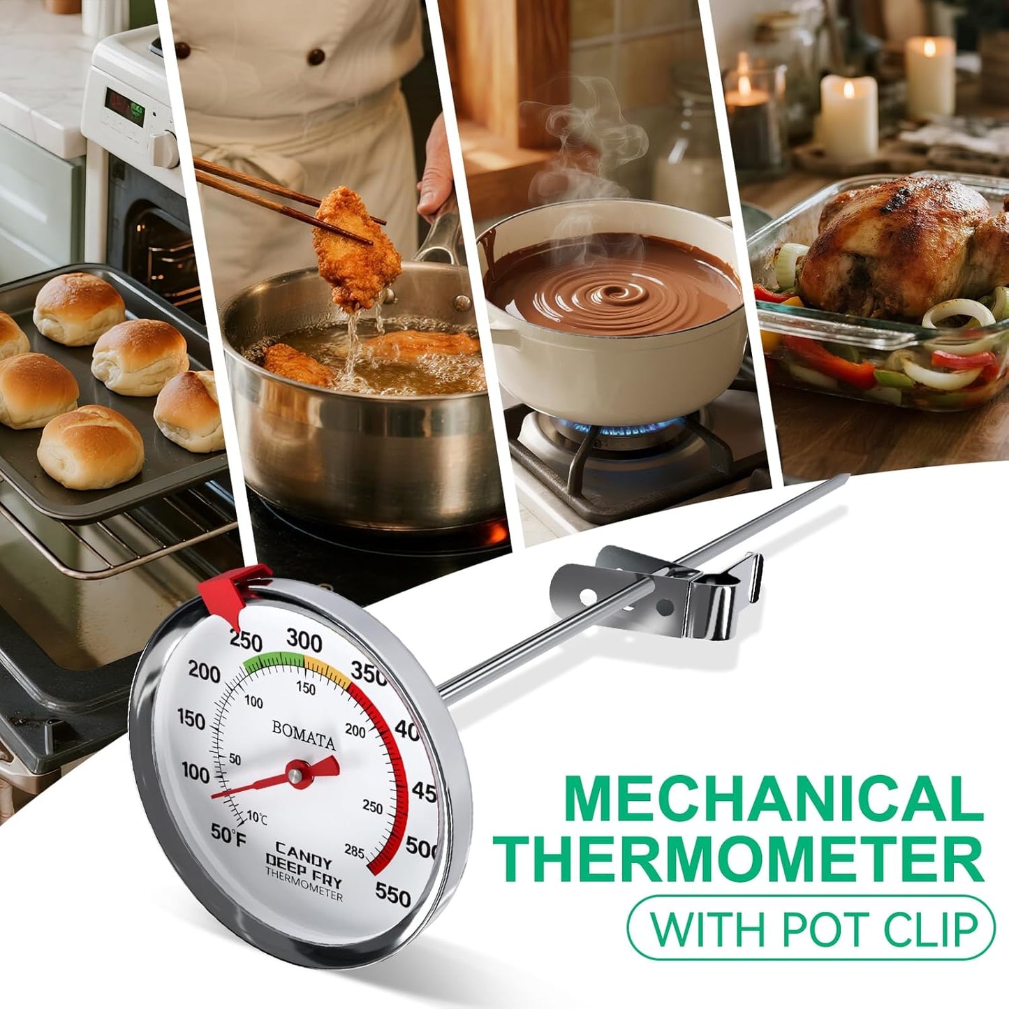 BOMATA 2-Pack Waterproof IP67 Candy Thermometers with Pot Clip, Deep Fry Oil Thermometer with Upgraded 2.5in Large Display for Cooking, Food, Turkey, BBQ, Grill... Mth400 Silver & Gray