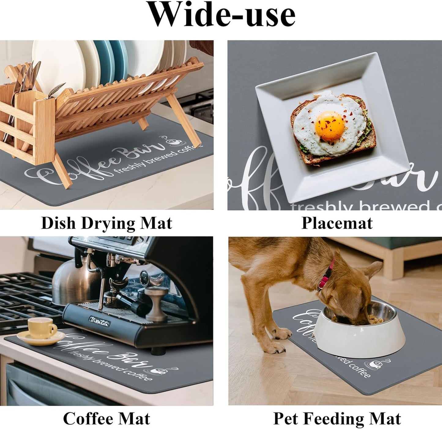 SHACOS Large Coffee Mats 2-Pack 16x24 Inch Absorbent Non Slip Under Coffee Maker Mats for Countertop Bar Accessories Heat Resistant, Gray