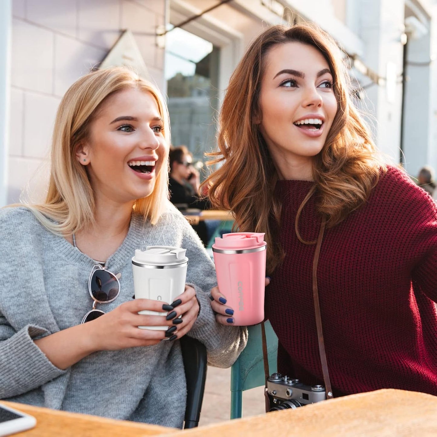 Sieral 4 Pcs 13 oz Travel Coffee Mug Insulated Reusable Coffee Cups with Leakproof Lid Stainless Steel Portable Tumbler for Keep Hot or Ice Milk Tea(Black, White, Pink, Green)