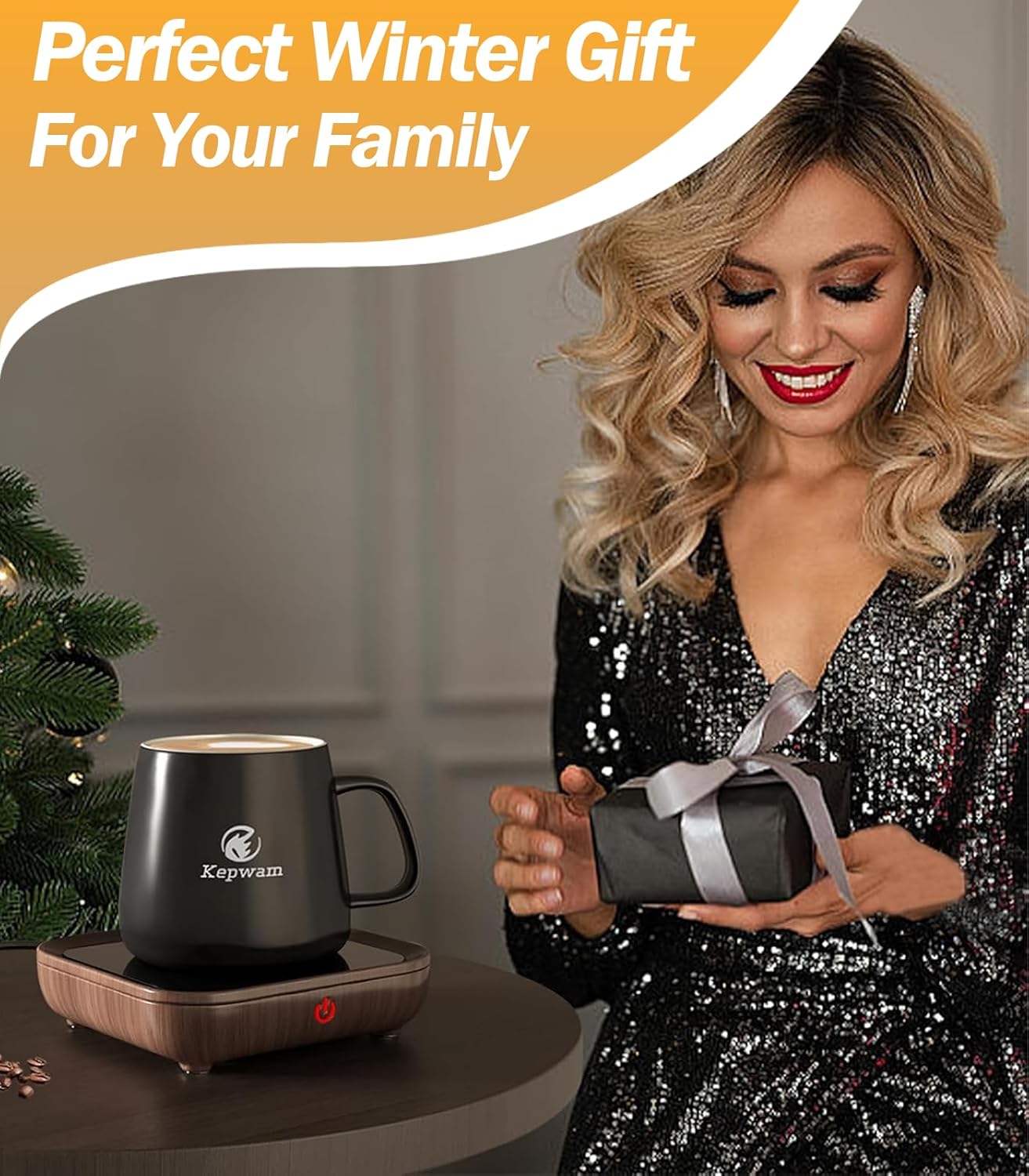 Coffee Mug Warmer & Kepwam Mug Set, Excellent Heating & Highest Temp Setting & Light Indicator, Coffee Warmer for Desk 6H Auto Shut Off, Cup Warmer Plate for Beverage, Gifts for Dads, Fathers