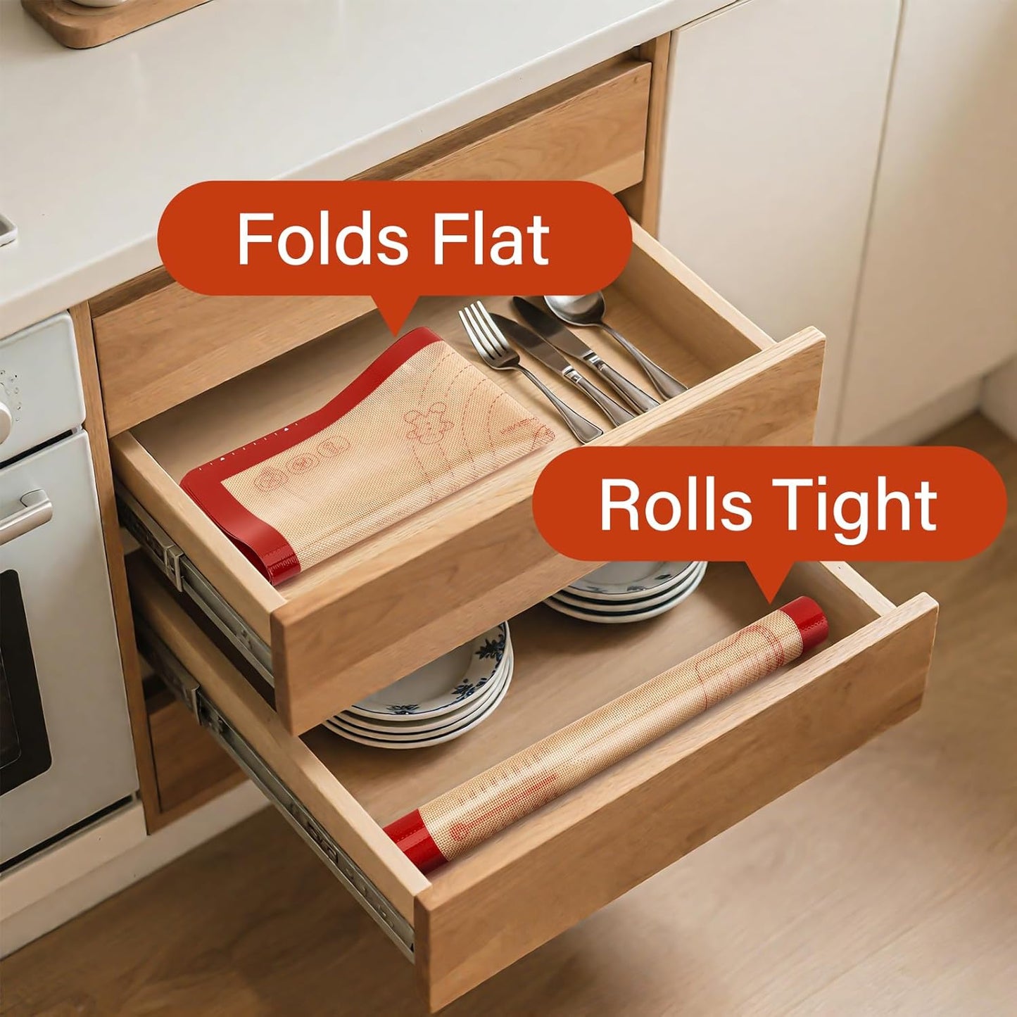 Non-Slip Silicone Baking Mat - 20x28 inch Extra Thick Pastry Mat with Measurements for Sourdough, Macarons, Bread, Pizza, Dough Rolling, Kneading, Oven Mat Heat Resistant to 480ยฐF Gift for Baker