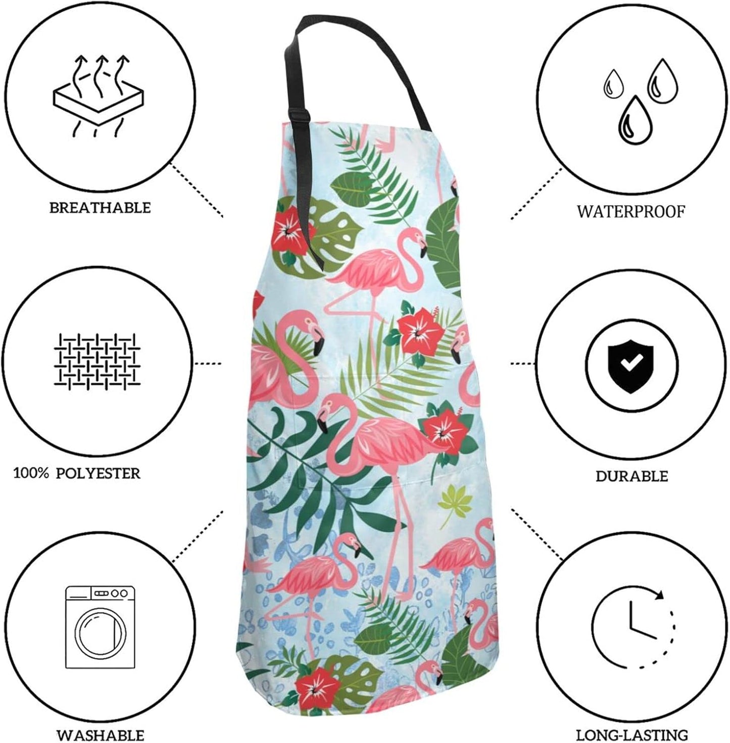 Flamingo Apron Baking Aprons Novelty Cooking Chef Gift Bbq Grilling With 2 Pockets Kitchen Apron