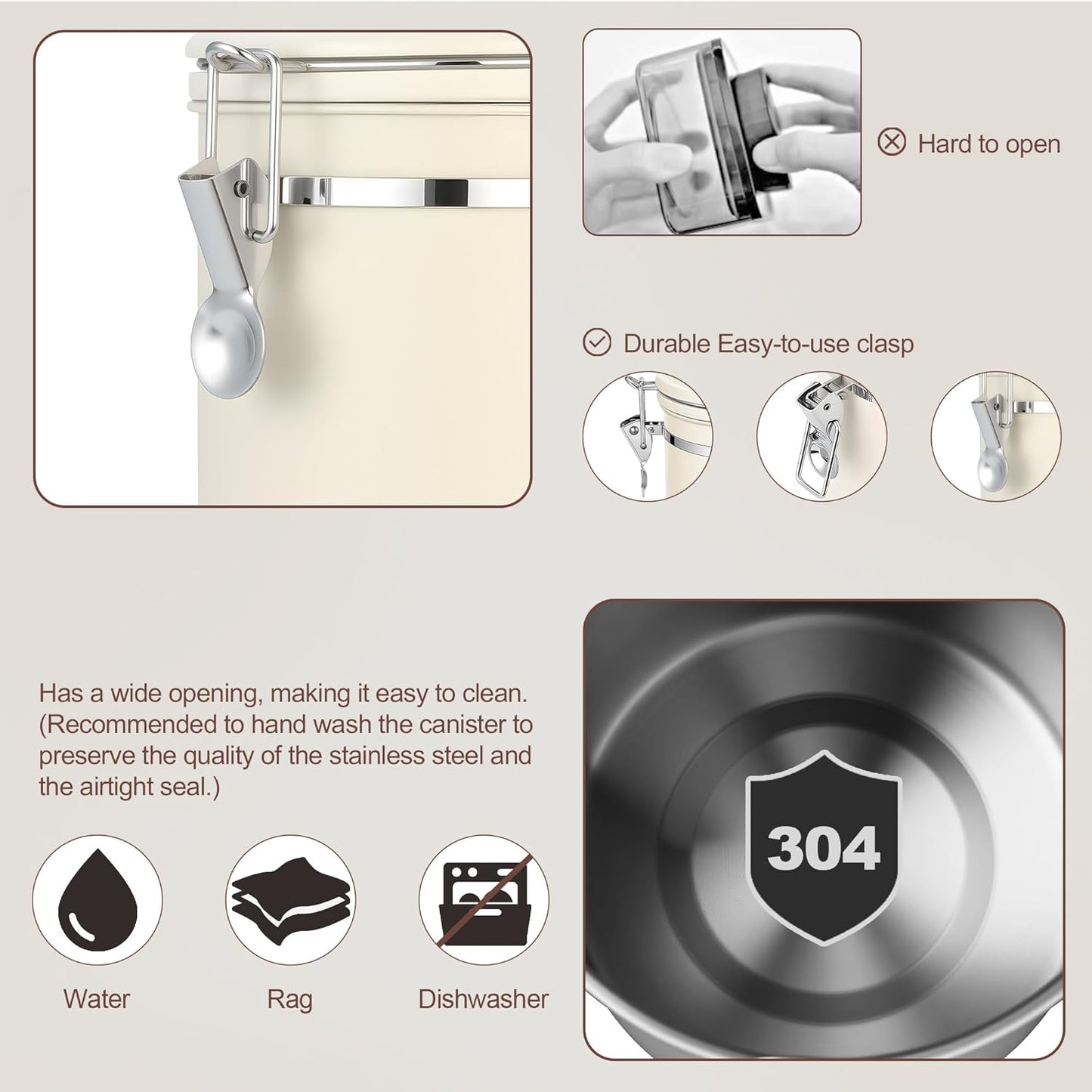 ShanSon Coffee Canister Airtight Coffee Container Stainless Steel Coffee Bean Storage Container with Scoop Coffee Canister for Beans Grounds Sugar Flour Tea Cereal,22OZ,Beige