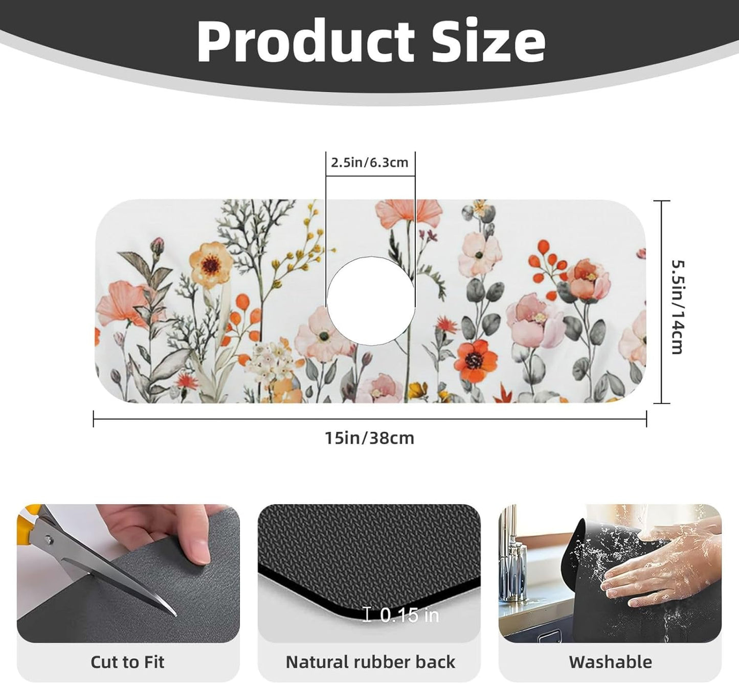 2Pcs Dish Drying Mats Faucet Mats Sets Large Size Coffee Mats Sink Faucet Mat Splash Guard for Kitchen Counter Bathroom Sink Coffee Bar Kitchen Decor (Colorful Wildflowers, 18"x24" 15" x 5.5"Set)
