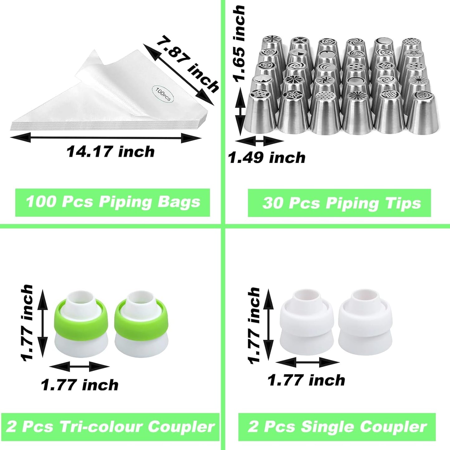 Suuker Russian Piping Tips, 134 Pieces Piping Bags and Tips Set, Frosting Piping Kit with 30 Large Piping Tips, 100 Icing Bags and Tips Set, Cake Decorating Kit