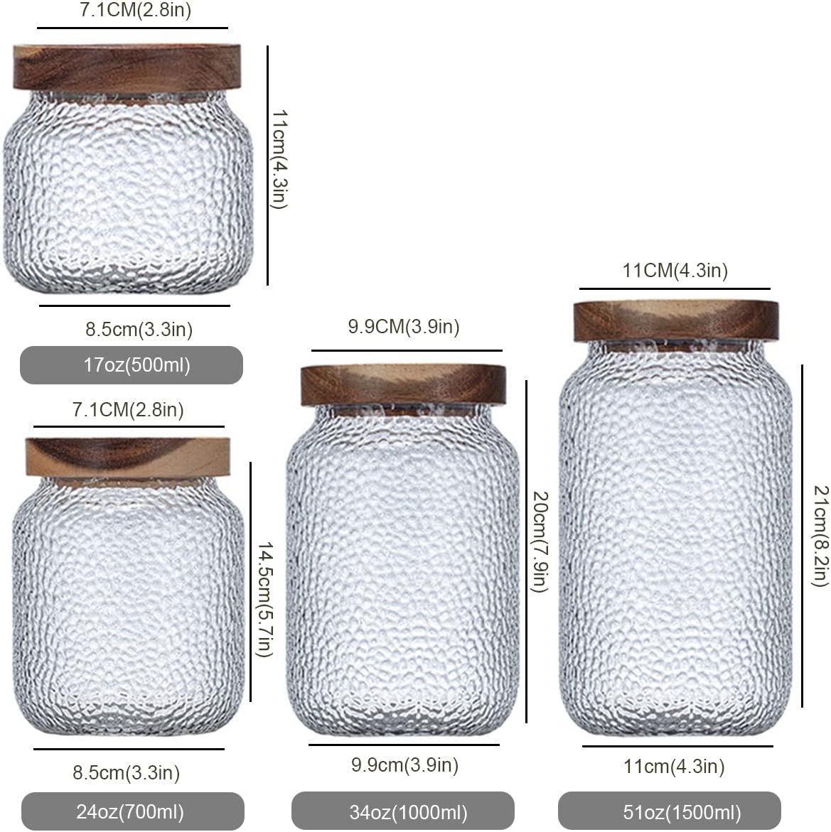 Glass Storage Jar, Food Storage Container with Airtight Bamboo Wooden Lid, Kitchen Canisters For Tea,Coffee Bean, Sugar, Candy, Cookie, Spice (1500ml, 51 Ounce)