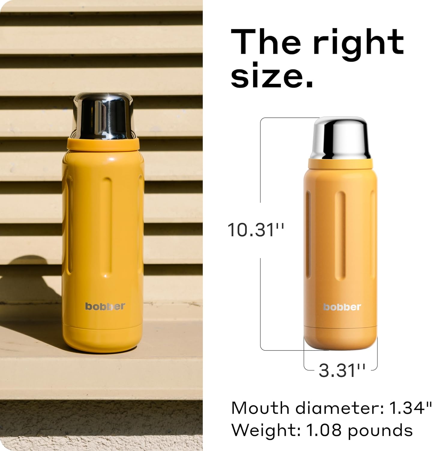 BOBBER 26 oz Stainless Steel Thermos for Hot Tea, Coffee, and Cold Drinks – BPA-Free, Dishwasher Safe Vacuum Insulated Water Bottle – Keeps Drinks Hot for 36 Hours (Orange)