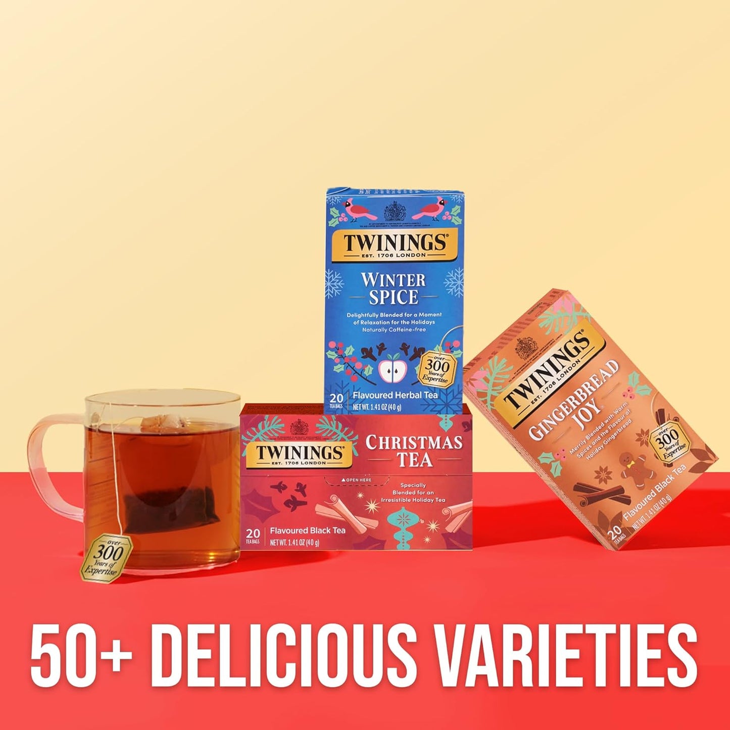 Twinings Gingerbread Joy Black Tea Individually Wrapped Bags, 20 Count (Pack of 1), Ginger & Cinnamon, Caffeinated, Enjoy Hot or Iced, 20 Teabags