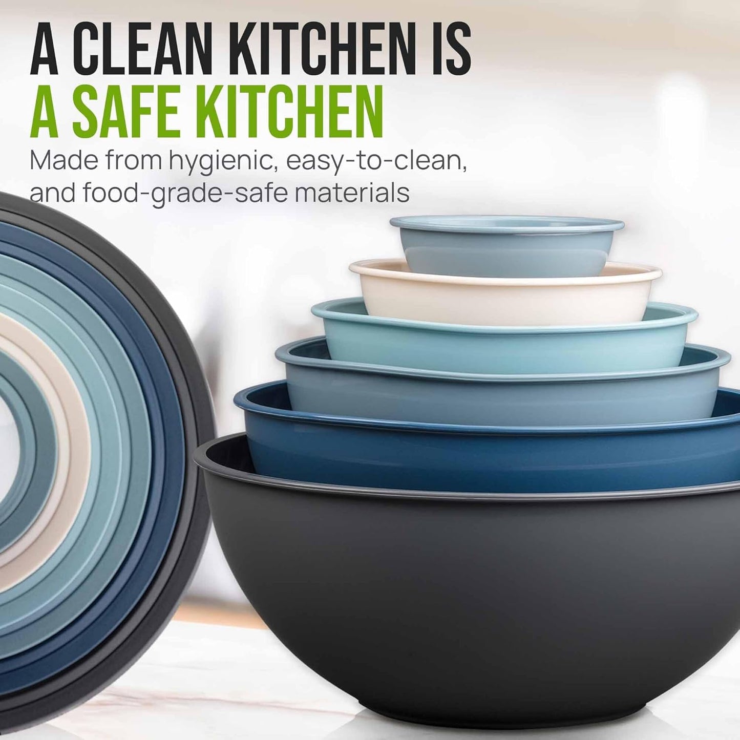 Zulay Kitchen 12 Piece Plastic Mixing Bowls with Leak-Proof Lids Set - Microwave and Freezer Safe Kitchen Mixing Bowls for Preparing, Serving and Storing - Large Nesting Bowls (Twilight Ombre)