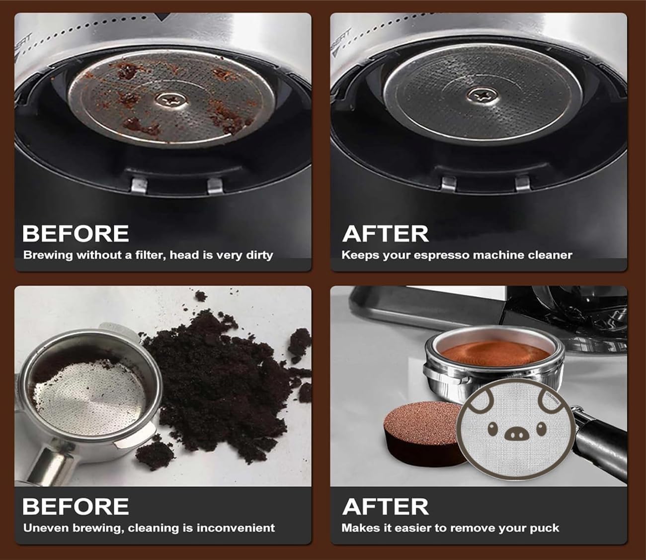 54mm Espresso Accessories Kit, Dosing Funnel and Puck Screen Set, Magnetic Coffee Funnel, 53.5mm Reusable Espresso Puck Screen, Espresso Tools(Piggy)