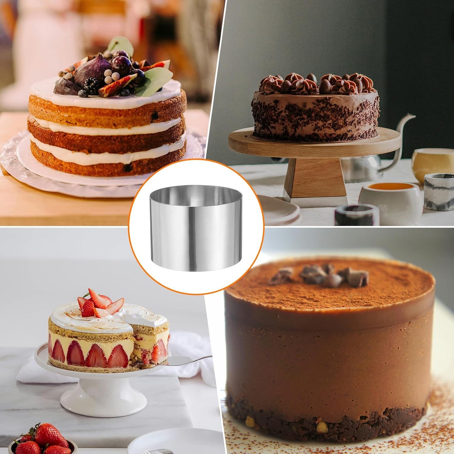 HARFINGTON Round Cake Ring 5 x 2.75 Inch Seamless Stainless Steel Pastry Mousse Dessert Ring Mirror Coating for Baking Cooking Making Tool