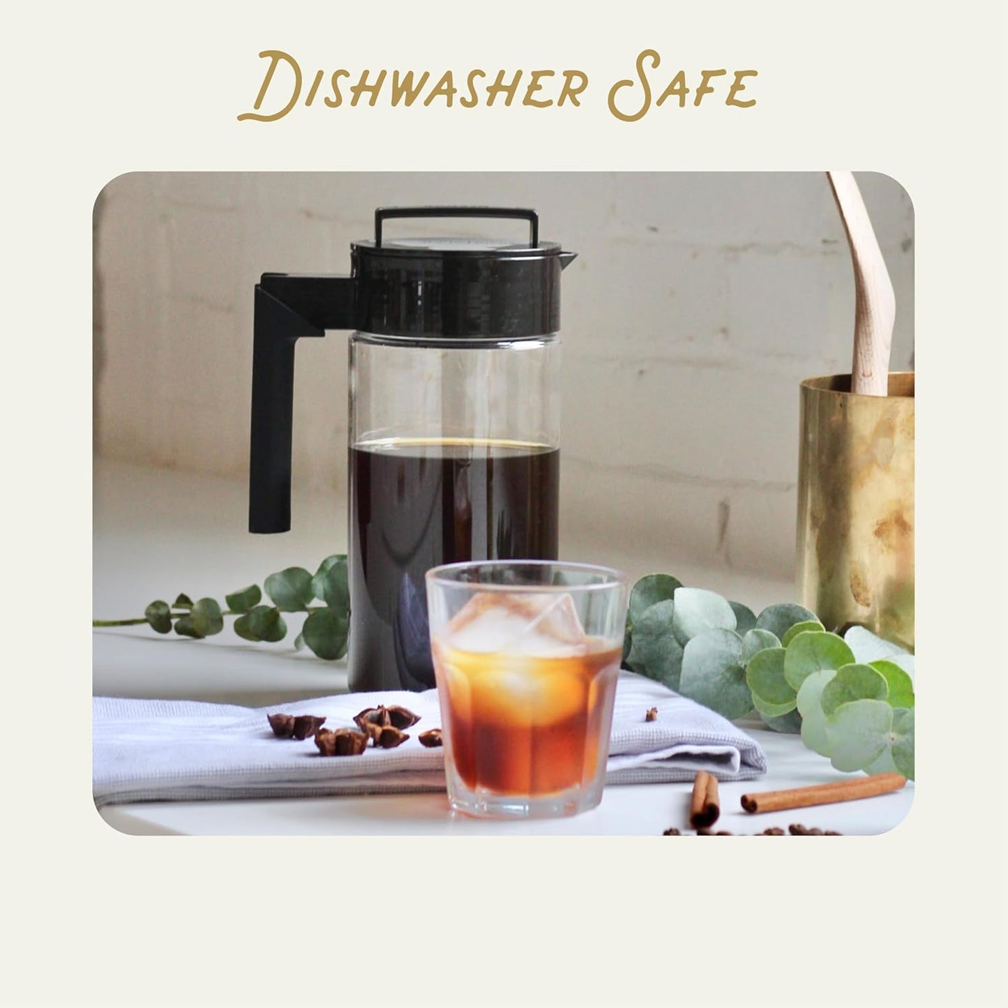 Takeya Tritan Cold Brew Coffee Maker - Airtight Pitcher with Leak-Free Lid - BPA-Free Cold Brew Maker with Silicone Handle - Dishwasher-Safe Pitcher for Homemade Cold Brew - 1 Quart, Black