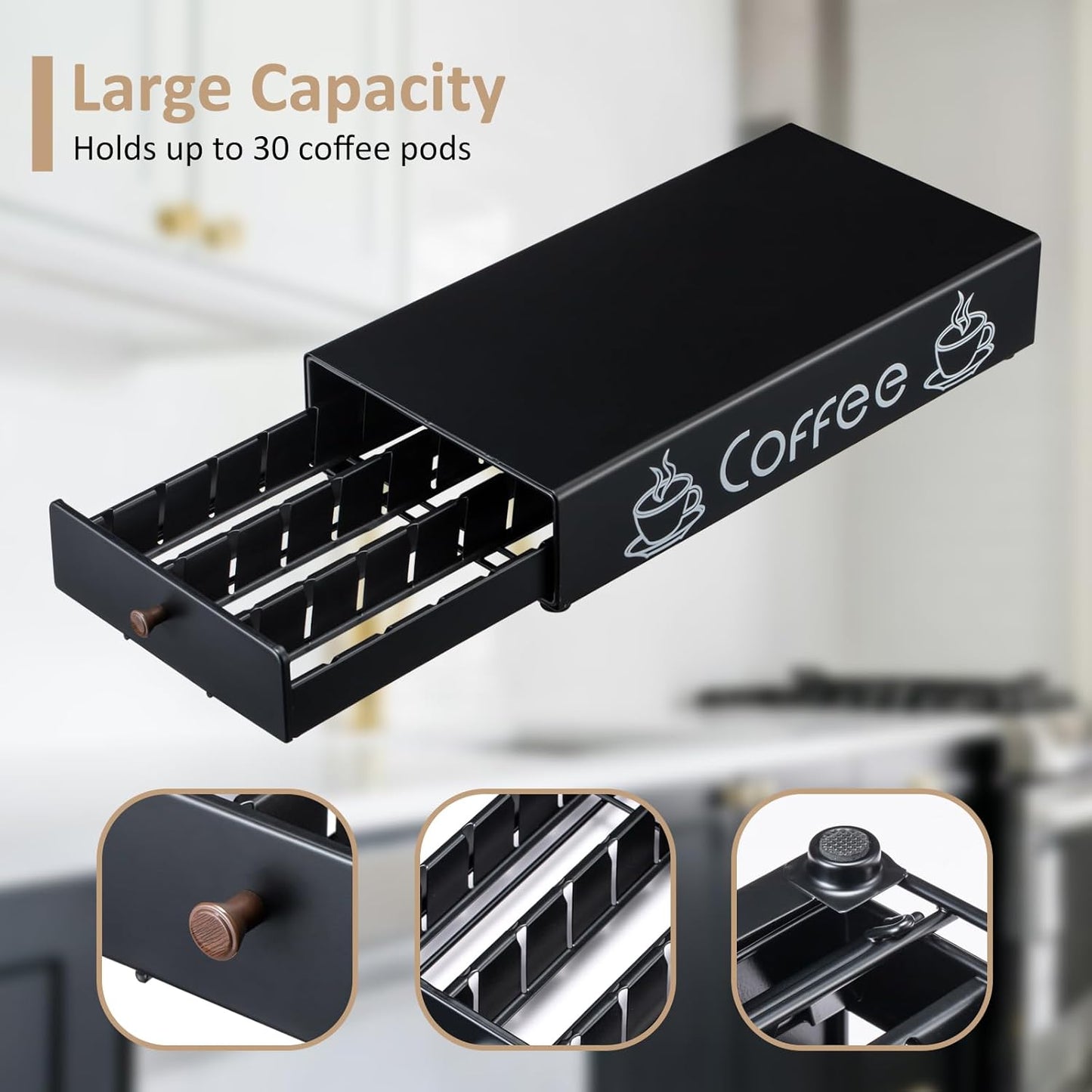 Rice rat Nespresso Pod Holder Pod Drawer Cabinet Pod Storage Rack For Counter,8.3'' Wide by 16.5'' Deep by 3.5'' High (30 Pods)