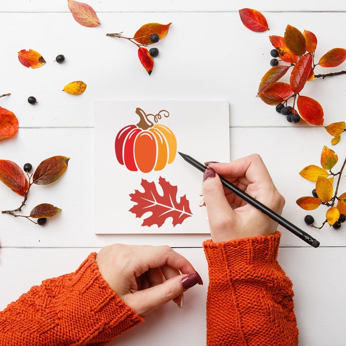 3inch Fall Stencils for Painting on Wood 56pcs Pumpkin Stencil Autumn Leaf Turkey Scarecrow Gnome Draw Templates for Wood Signs DIY Crafts Canvas Tier Tray Decor