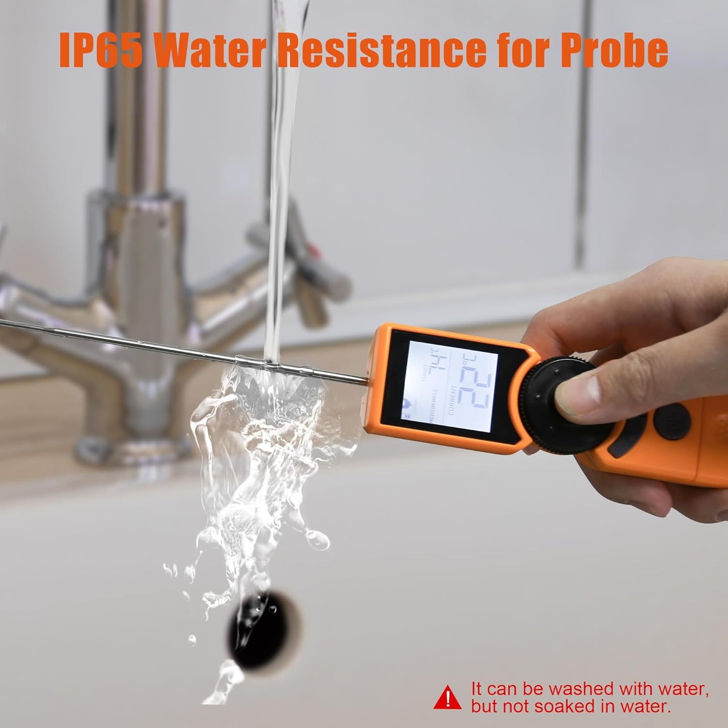 Digital Meat Thermometer for Grill, Instant Read Food Thermometers for Cooking with Food Doneness Guide, Calibration and LCD Backlight Screen, High Accuracy ±1% ℉, BBQ Beef Candy Orange