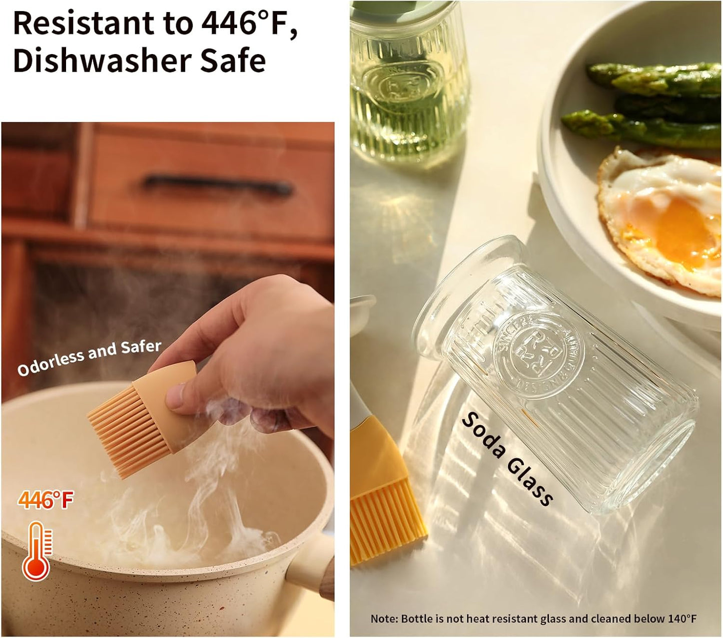 Oil Dispenser with Brush - Glass Olive Oil Dispenser for Kitchen, 3 IN 1 Oil Dispenser Bottle with Silicone Basting Brush for Cooking Vinegar Sauce BBQ Grill Frying (Brown)