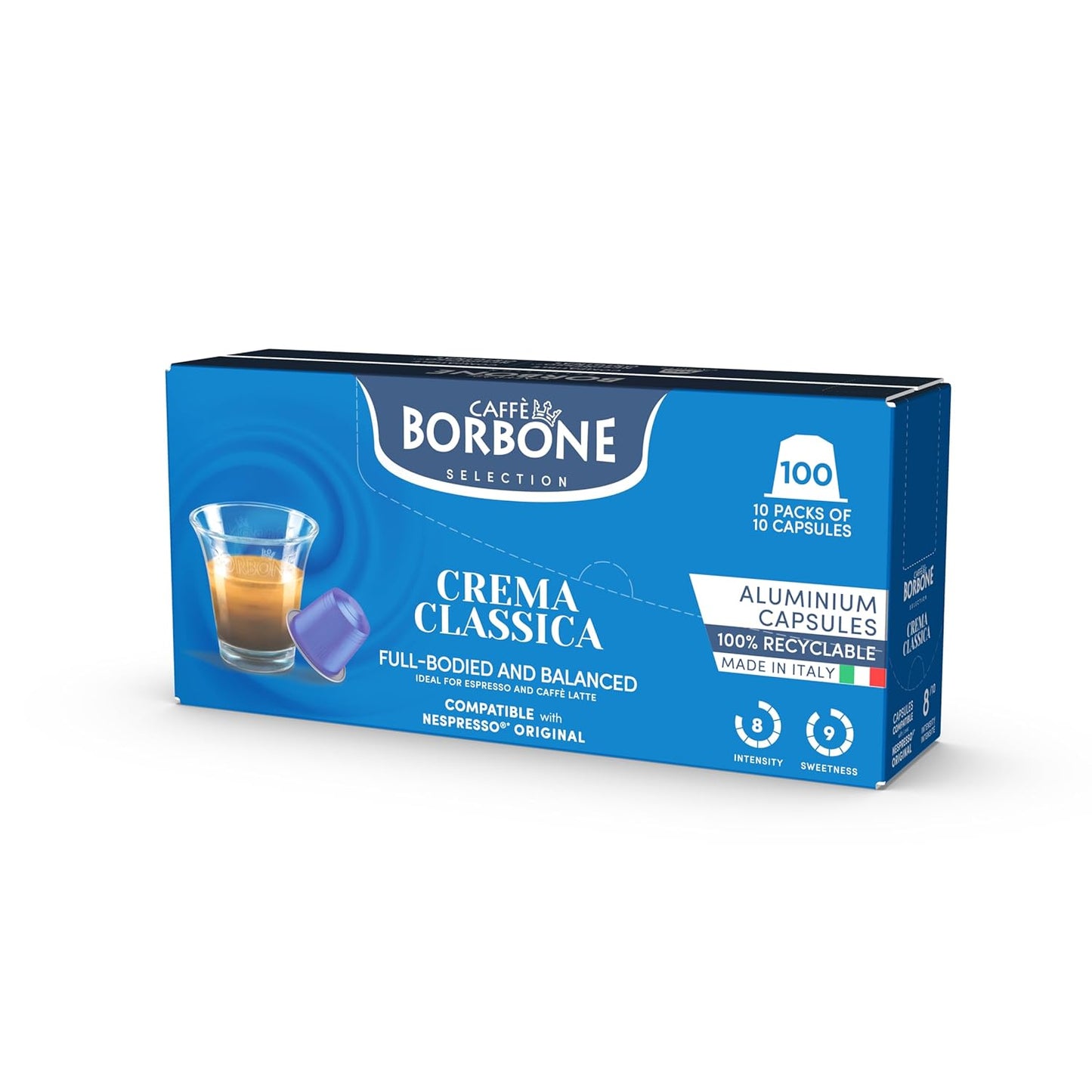 Caffe Borbone Aluminum Coffee Pods Compatible with Nespresso Original Machines, Crema Classica, Medium Roast, Rich and Velvety, Genuine Italian Coffee - NOT compatible with Vertuo - 100 Count