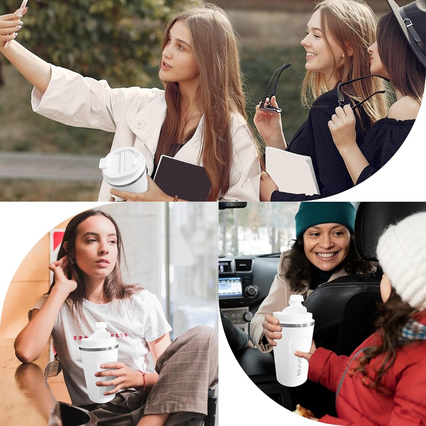 YINBAOGE Insulated Travel Coffee Mug Spill Proof Leak Proof Pobtable To Go Camping Stainless Steel Coffee Tumbler Reusable Coffee Cups with Lids Thermos for Hot and Cold Drink (2nd-White, 17 OZ)