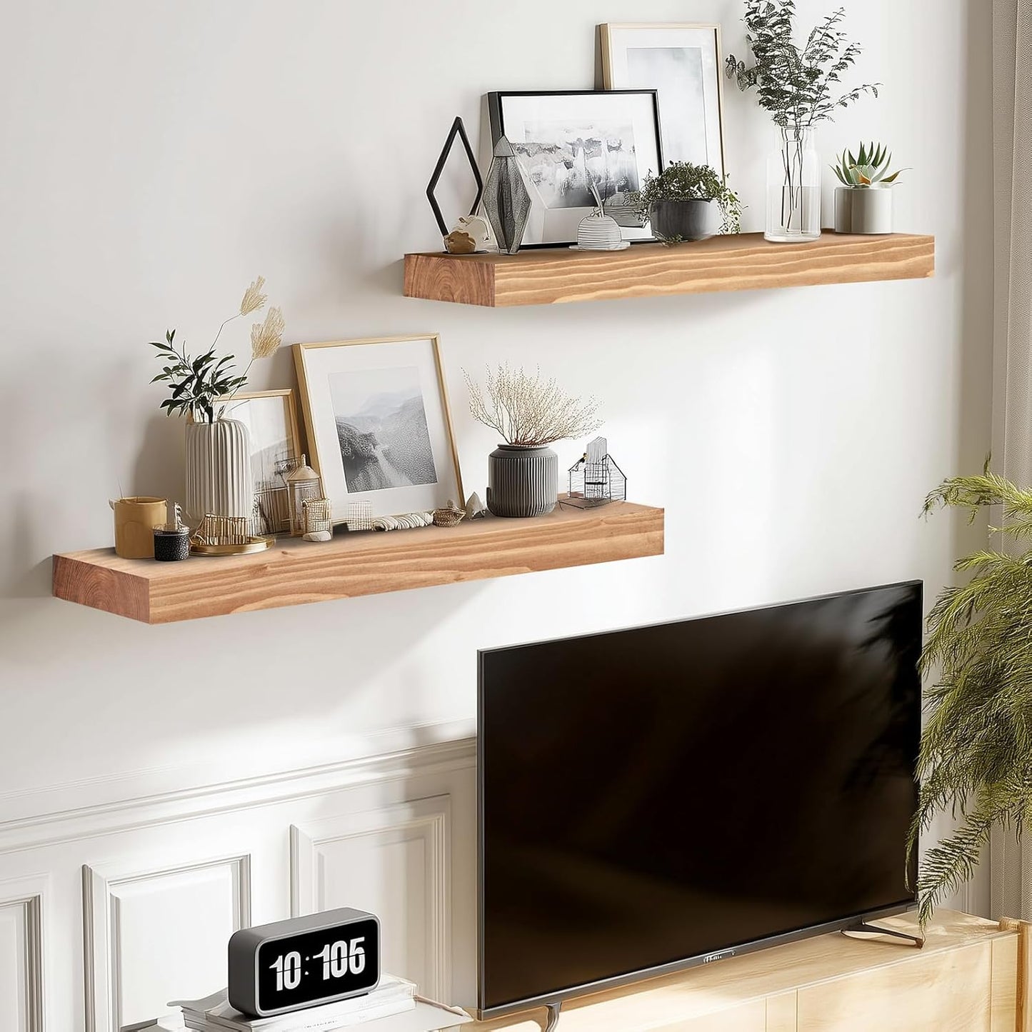 17x8x1.6 inch Floating Shelves Set of 2 – Solid Wood Rustic Oak Wall Mounted Shelf for Kitchen, Bathroom, Living Room