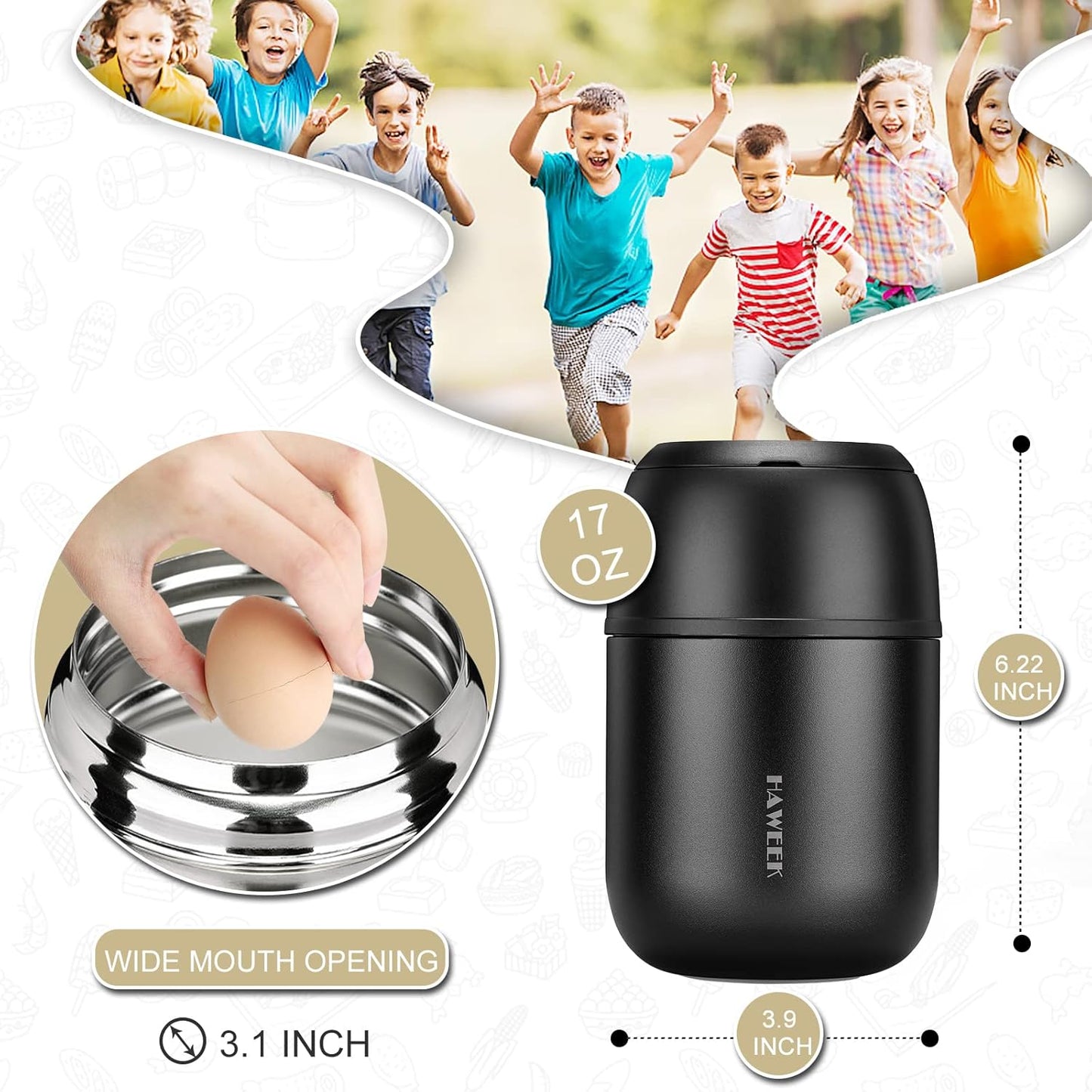 Insulated Food Container 17 oz Soup Thermo for Hot Food Kids Adults, Stainless Steel Vacuum Lunch Box with Folding Spoon, Adult Kids Thermo Portable with Handle for School, Office, Outdoor