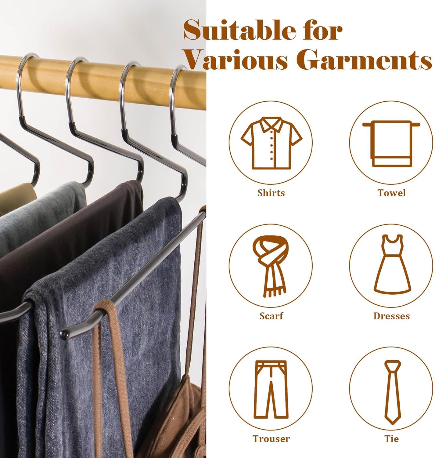 Pants Hangers,30-Pack Clothes Hangers Space Saving, Non-Slip Open-Ended Pant Hanger,Black Metal Hangers Design for Jeans,Slacks,Scarf (Black)