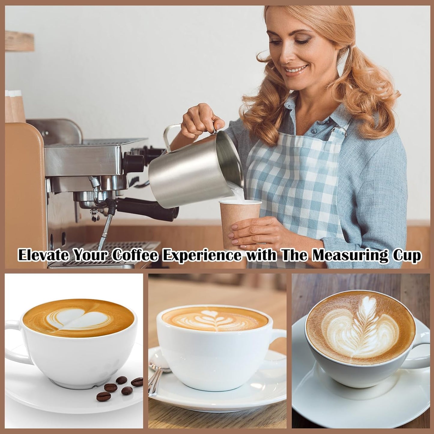 Flutesan 3 Pcs Stainless Steel Measuring Cups Measuring Pitcher with Handle with Markings for Latte Art, Water Pouring 6 Cup (50 oz)