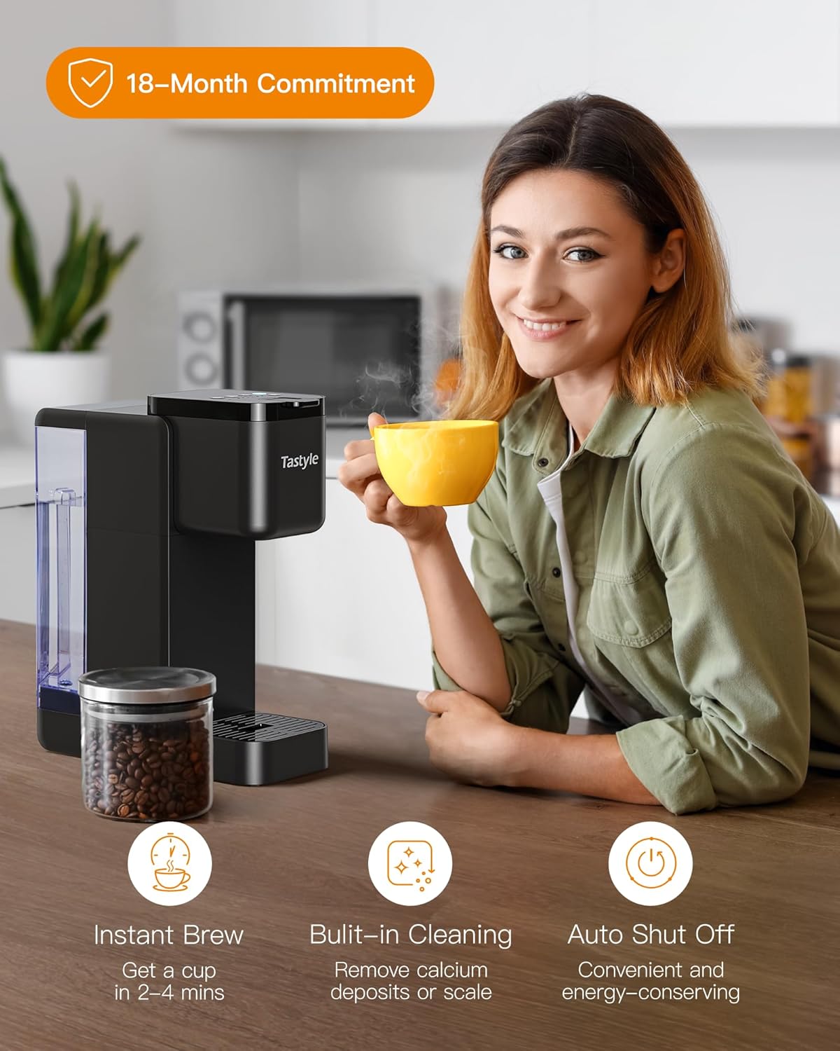 Single Serve Hot & Iced Coffee Maker with Strong Brew, 40oz Removable Reservoir, 6 Brew Sizes, Compatible with K Cup and Grounds, Compact for Home, Office, RV and Dorm, Black (2.0 Version)