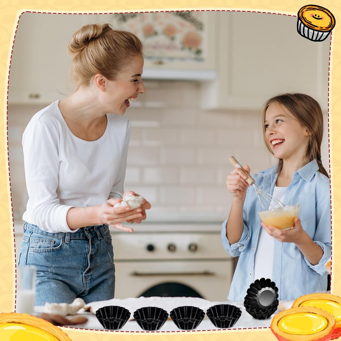 LemonRoad 16 Pcs Egg Tart Molds, Non-stick Carbon Steel Tart Pans, Mini Pie Moulds, Muffin Cupcake Pudding Baking Cup Maker - for Pies, Chinese Egg Tarts, Cakes(3 Inch)