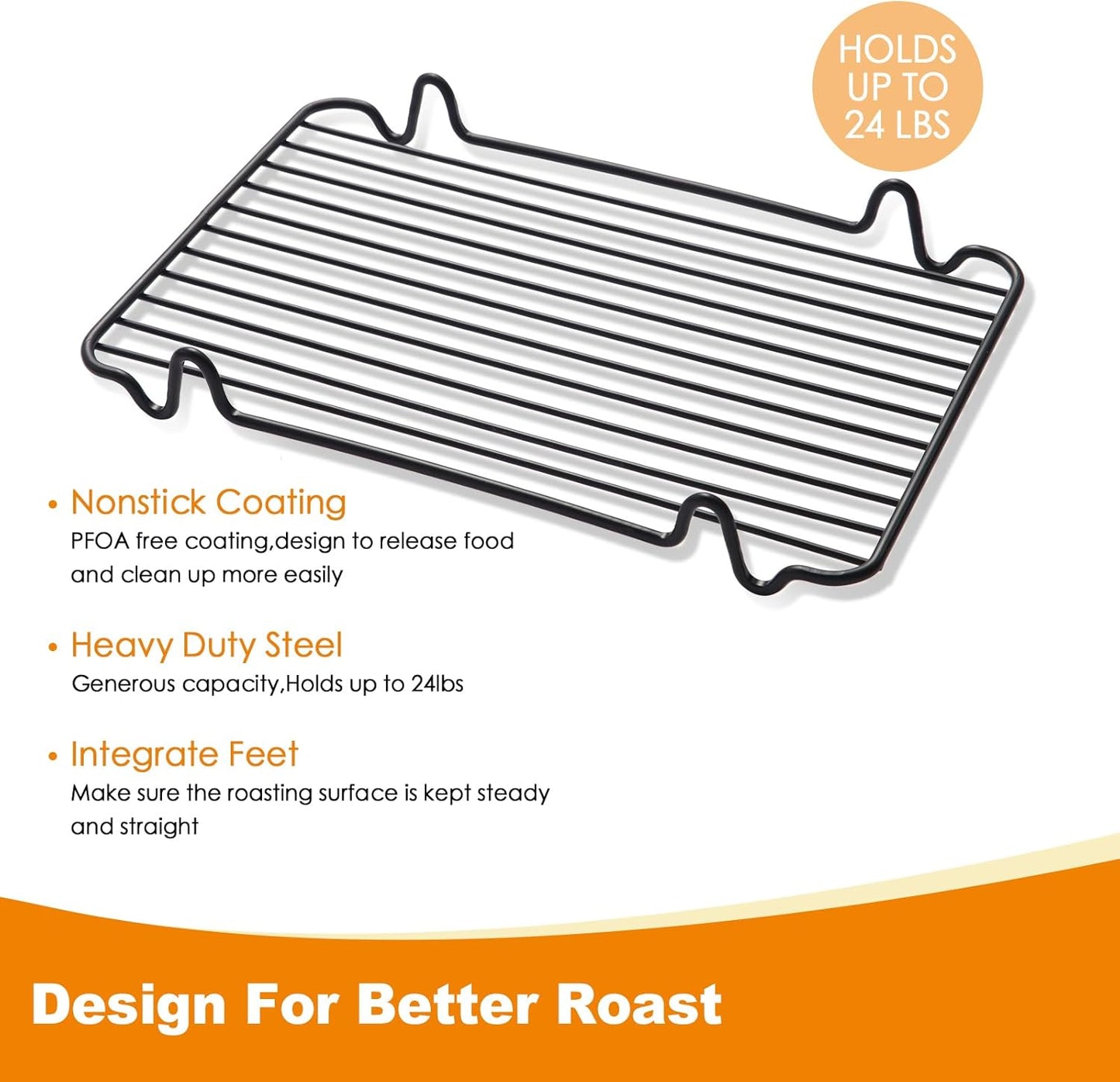 Roasting Rack,Heavy Duty Turkey Rack for Roasting Pan,Oven Roasting Rack Insert for Baking,Oven Cooking,Cooling and Grilling with Integrated Feet,Nonstick Coating,Dishwasher Safe(12"x 7.5")