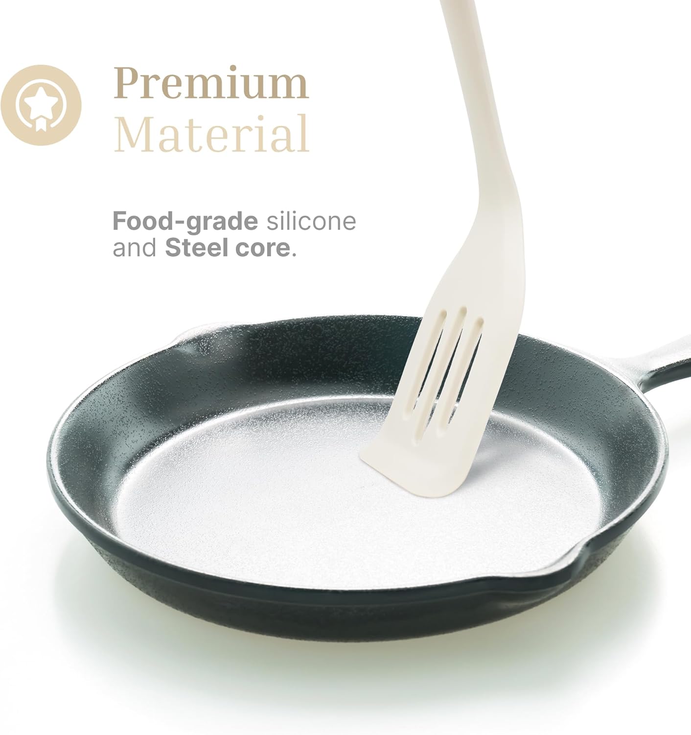 Silicone Slotted Turner Set – 2-Piece Set of Turner Spatulas for Eggs and Pancakes – Kitchen Tools and Accessories with Comfortable Handles, Heat-Resistant Utensils for Cooking & Baking – Cream