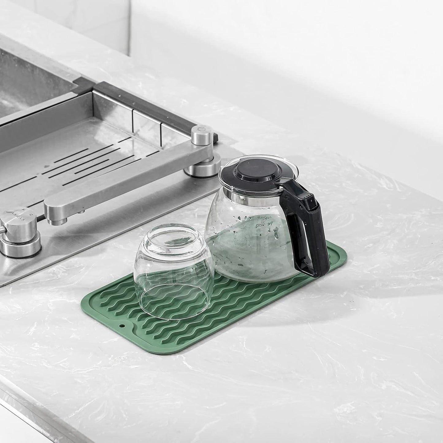 Silicone Dish Drying Mat for Multiple Usage,Easy clean,Eco-friendly,Heat-resistant Silicone Mat for Kitchen Counter or Sink,Refrigerator or Drawer Liner Green S 12 inches x 6 inches