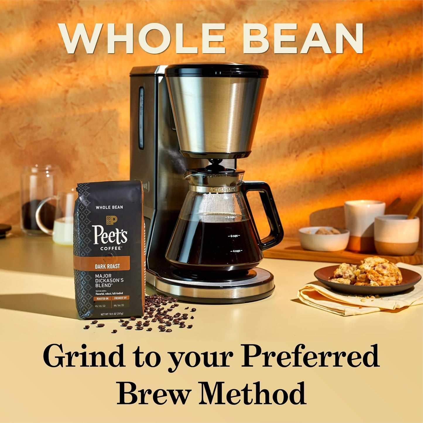 Peet's Coffee, Dark Roast Whole Bean Coffee - Major Dickason's Blend 36 Ounces (2 Bags of 18 Ounces)