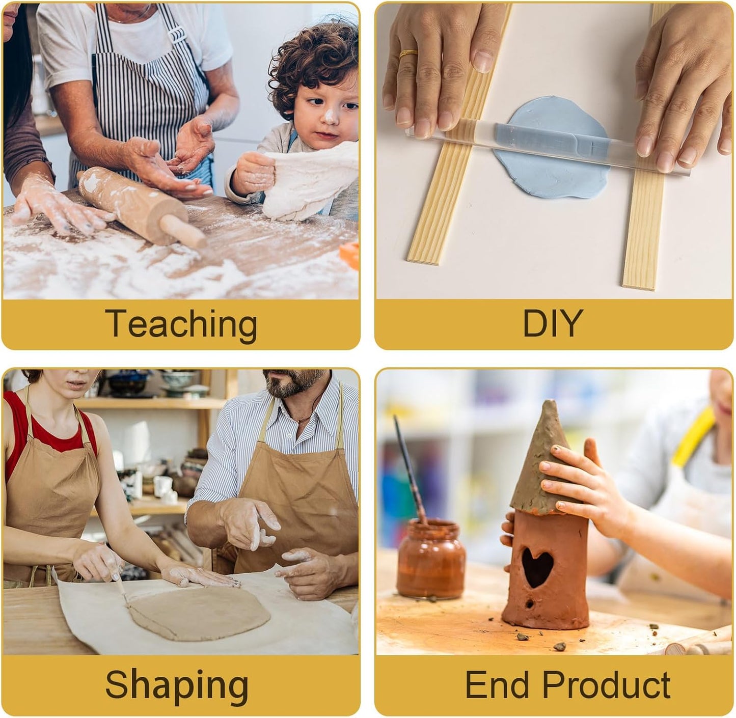 DIYOOHOMY 10 Pcs 17 Inch Rolling Pin Guides for Dough Thickness Polymer Clay Tools, Wooden Slab Roller for Clay, Clay Rolling Pin Depth Guide Pottery Ceramics Supplies