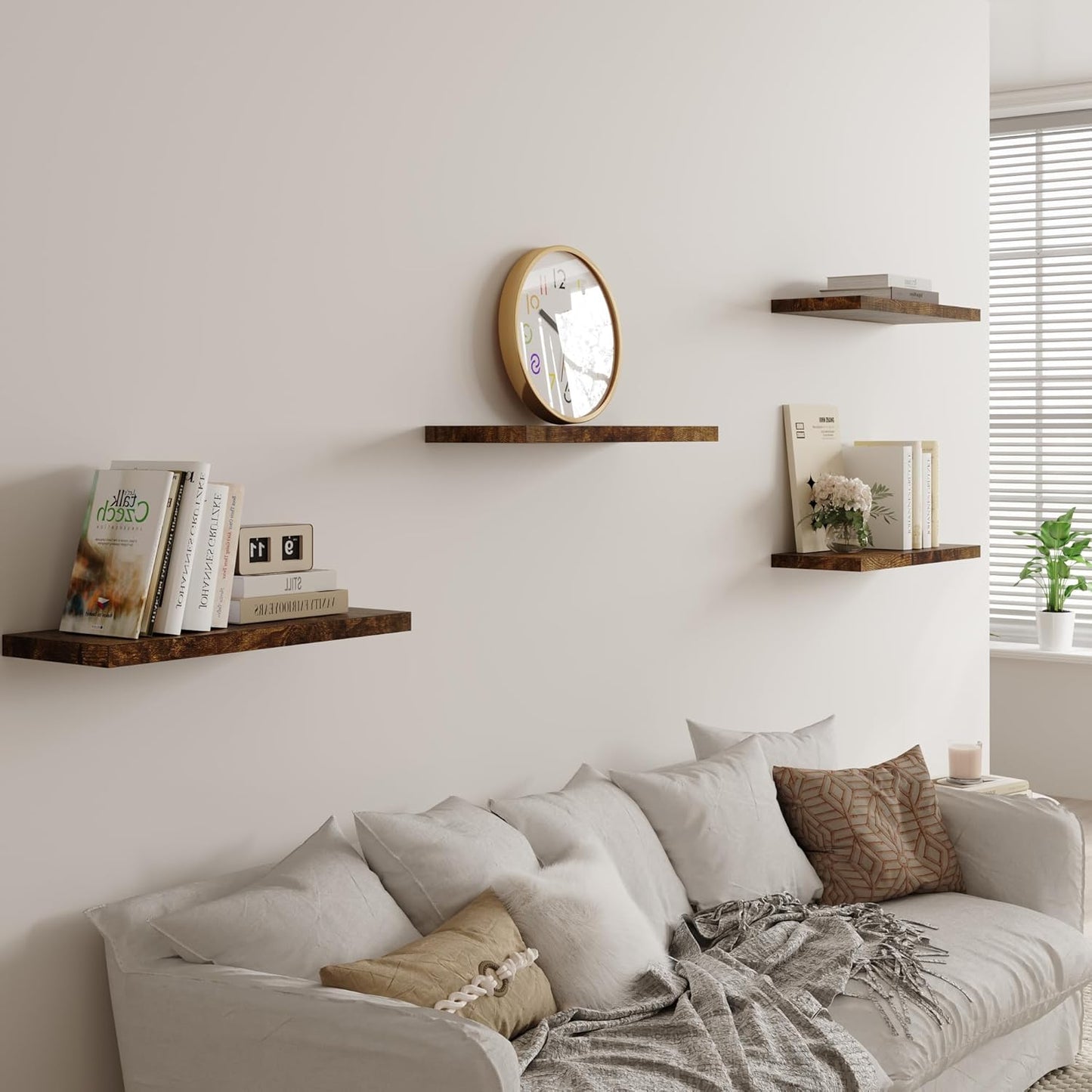 Wall Shelf Set of 2, Rustic Brown Floating Shelves 36 in W x 10 in D x 1 in H, Wooden Floating Wall Shelf with Invisible Brackets for Living Room/Bedroom/Bathroom/Kitchen Storage and Decor