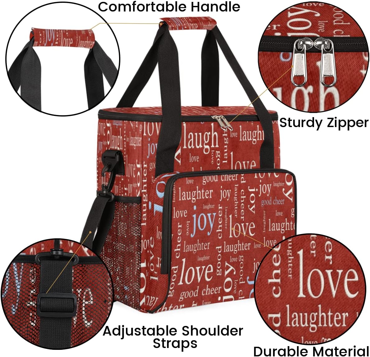Love Joy Laugh Letter Red Coffee Maker Carrying Bag, Coffee Machine Travel Storage Tote Bag Compatible with K-Mini or K-Mini Plus, Portable Single Serve Coffee Brewer Case with Pockets for K-Cup Pods