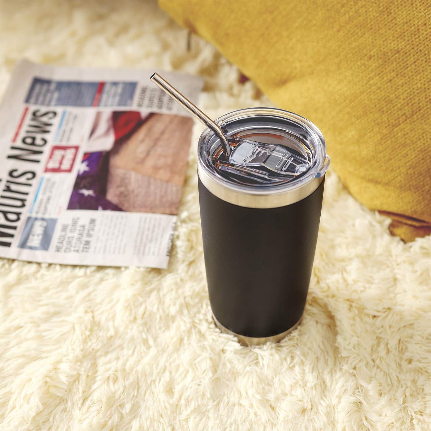 COMOOO 20oz Tumbler with Straw Stainless Steel Insulated Coffee Tumbler Cups Double Wall Vacuum Travel Coffee Mug with Splash Proof Sliding Lid for Hot Cold Drinks (Mix Color,4 Pack)