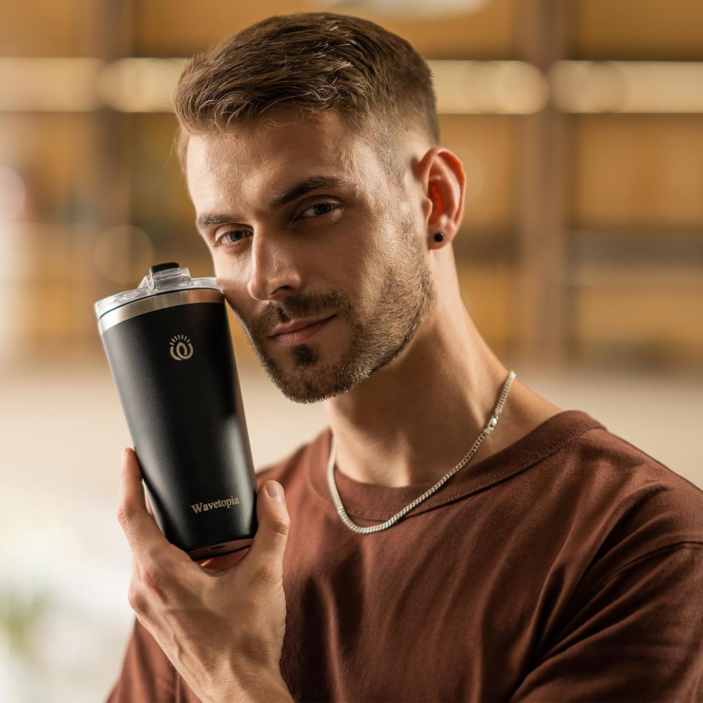 Insulated Coffee Mug with Lid, Reusable Stainless Steel Travel Coffee Cup, 16 Oz Double Wall Vacuum Spill Proof Tumbler Cups for Men and Women Hot & Cold Drinks(Black)