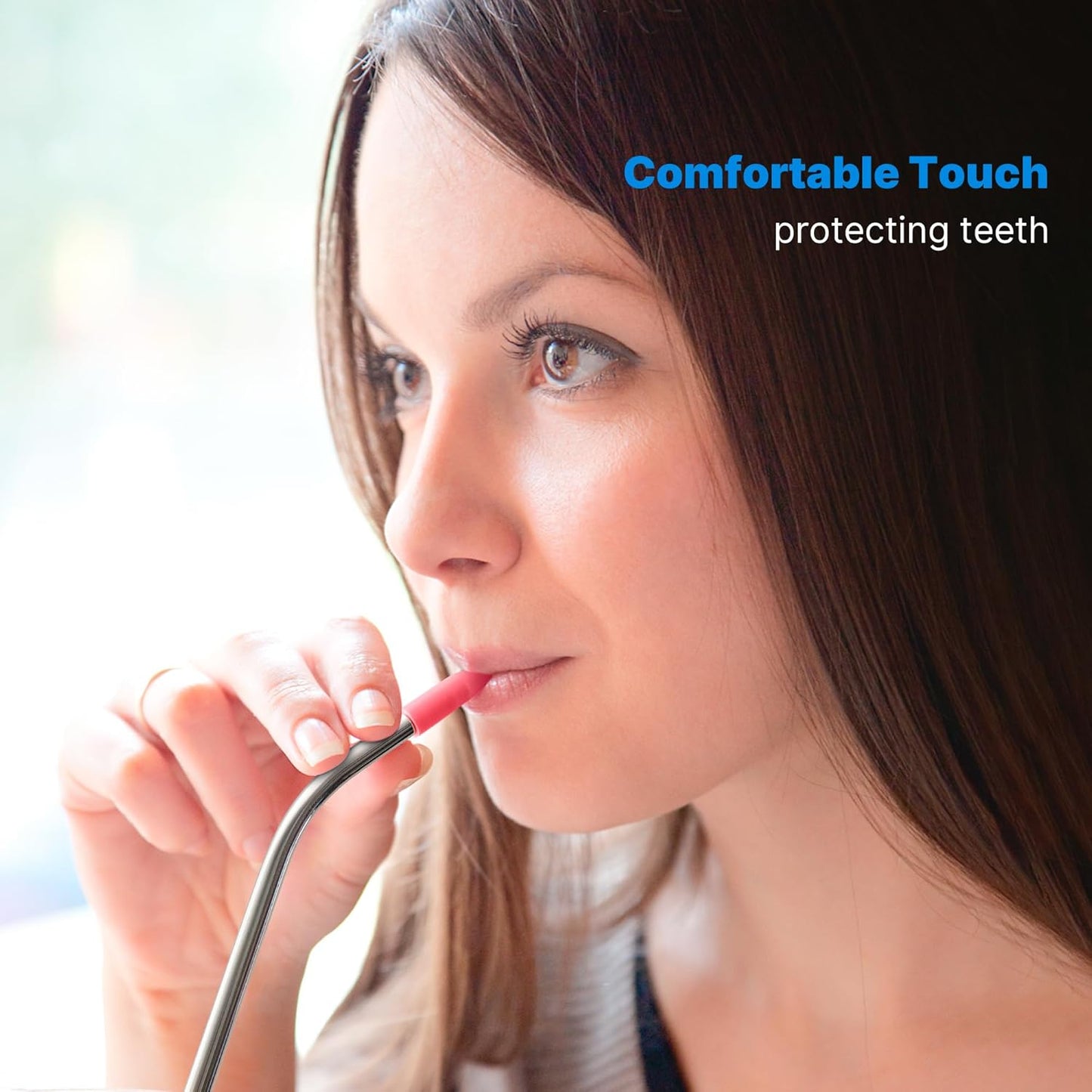 Repeatable Metal Straw with Silicone Tips for 40 oz Stanley Tumbler, 2 Pcs 40 oz Stainless Steel Straws Replacement for Stanley Tumbler, 1 Straw Brush, BPA Free(Cream Grey)