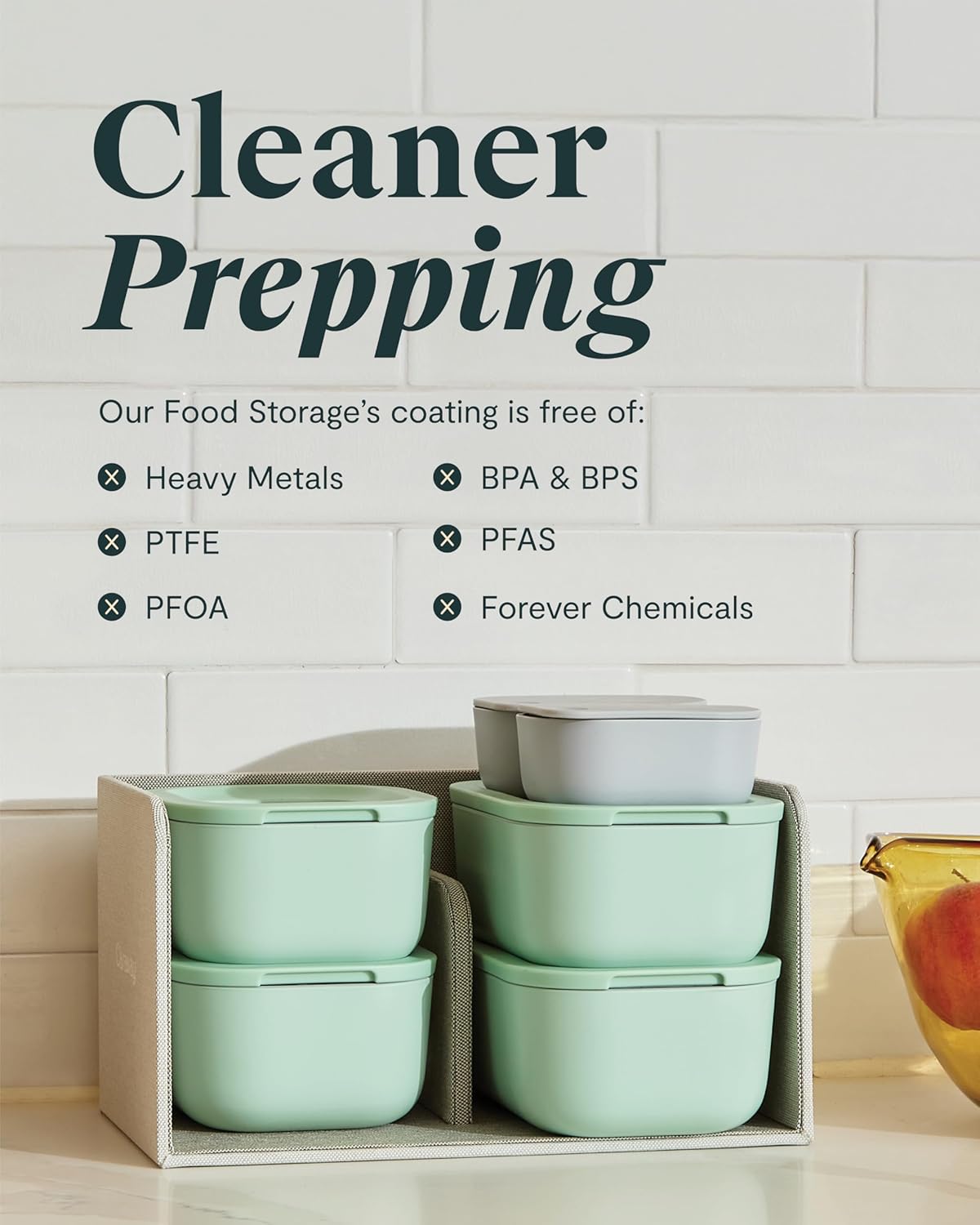 Caraway Mini Food Storage 11pc Set - Glass Storage Containers for Food - Non-Toxic Ceramic-Coated Glass - Air Release Technology - Compact & Stackable Design - Cream