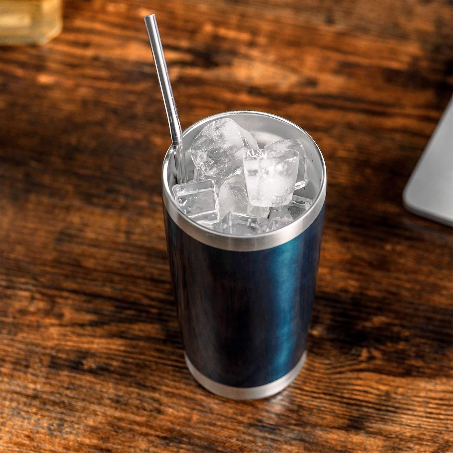 COMOOO 20oz Double Wall Vacuum Insulated Travel Mug, Stainless Steel Tumbler with Lid and Straw Durable Powder Coated Insulated Coffee Cup for Cold & Hot Drinks (Peacock blue, 1)