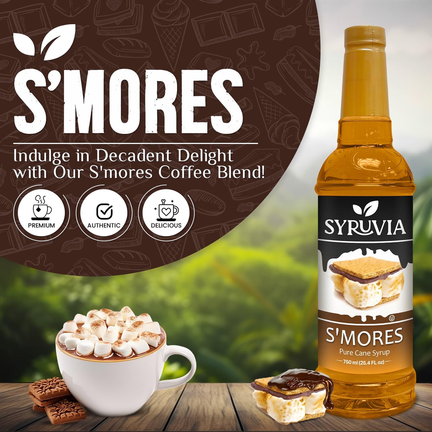 Syruvia Chocolate Chip Cookie Dough & S’mores Coffee Syrup - 25.4 fl oz Premium Coffee Flavoring Syrup. Kosher and Gluten-Free. Perfect for Drinks, Sodas, Shakes, Desserts, & More.