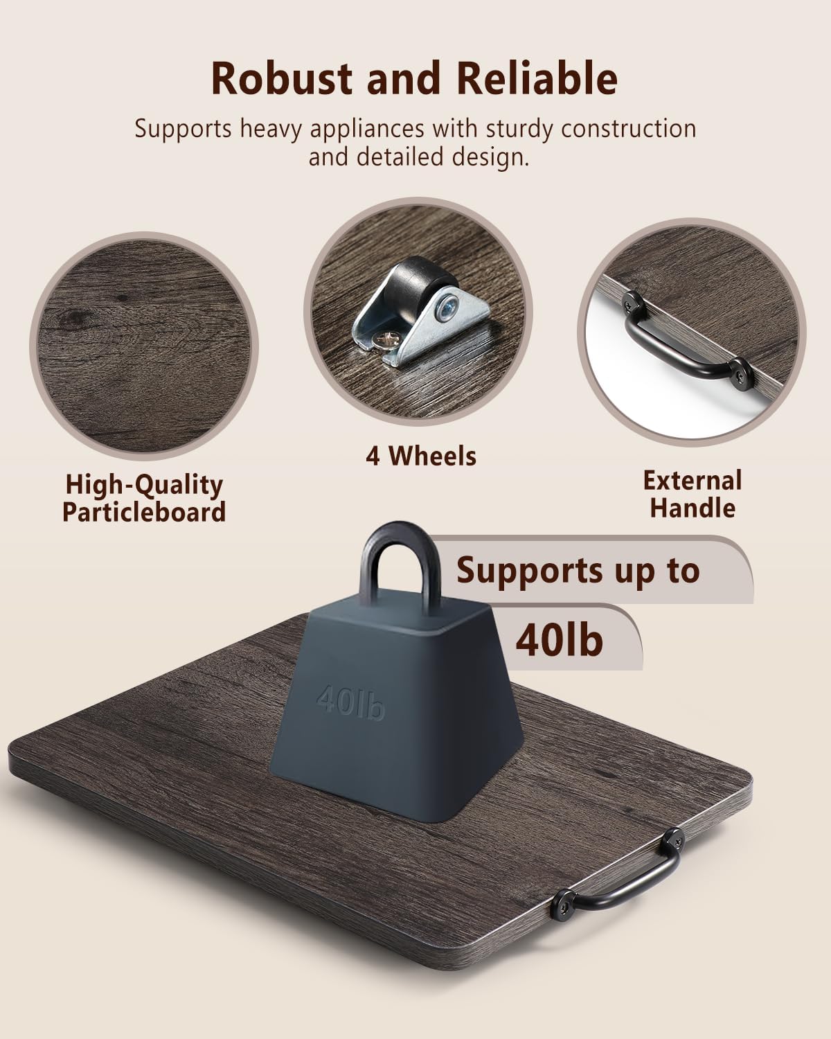 Appliance Slider, Sliding Tray for Coffee Maker, Coffee Pot Slider for Countertop, Kitchen Appliance Rolling Tray with Rubber Wheels,Large - Long, Deep Gray (12.5” x 16”)